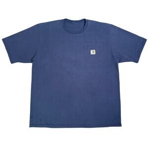 Carhartt Pocket T Shirt XL Distressed Navy Blue Workwear Heavyweight Logo Patch